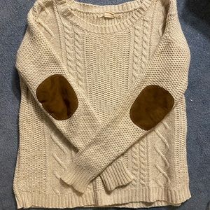 Urban outfitters white sweater with suede patches